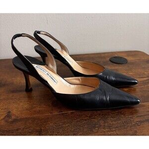 Manolo Blahnik Women's Black Carolyne Slingback Pumps Size 39.5-9.5 US